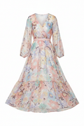 Flowy floral midi dress in soft pastel tones